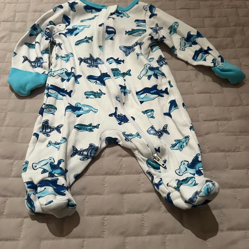 Wonder Nation Teal, Blue + White Sea Life Kids Footie, newborn